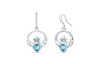 Claddagh Ring Earrings with Aquamarine Crystal