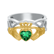 Celtic Crystal Claddagh Ring - Emerald Green