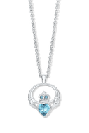 Claddagh Ring Pendant set with Aquamarine Blue Crystal