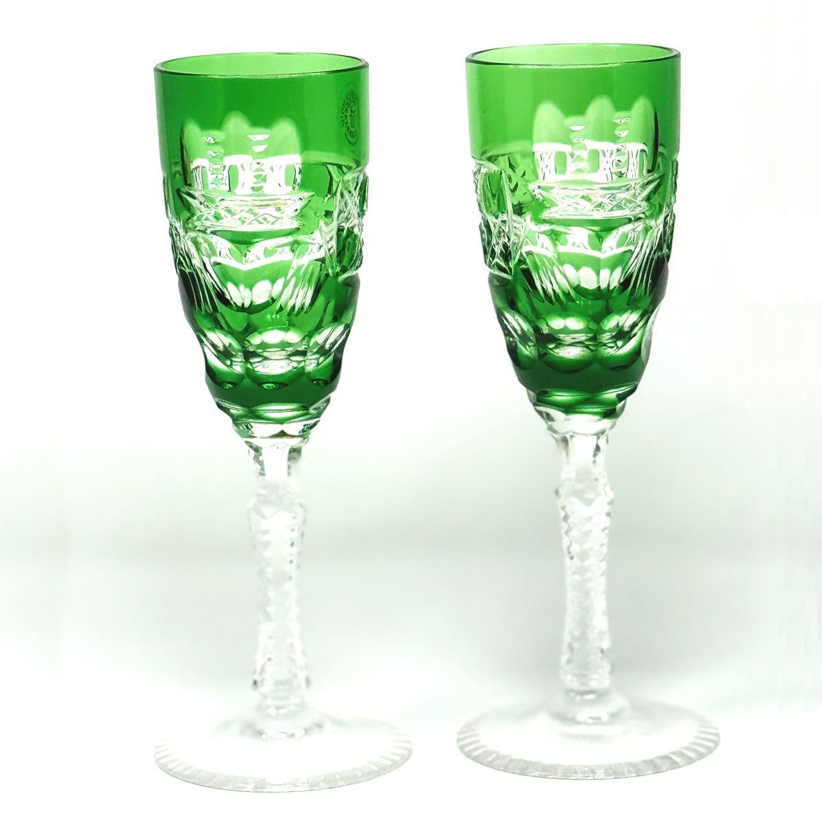 Green Crystal Champagne Glasses Connemara Celtic Crystal Ireland