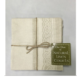 Celtic Natural Irish Linen Tea Towel - Pack of 2 - Celtic Knot Pattern