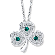 Shamrock Pendant with Emerald Green and Clear Crystals - Large