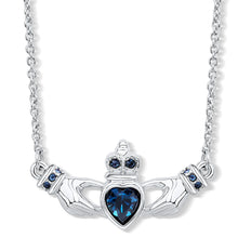 Load image into Gallery viewer, Claddagh Necklace with Aquamarine Blue Crystals