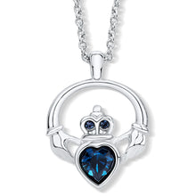 Load image into Gallery viewer, Claddagh Ring Pendant set with Aquamarine Blue Crystal