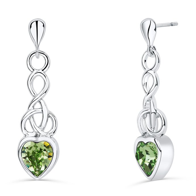 Celtic Heart Earrings with Peridot Crystal