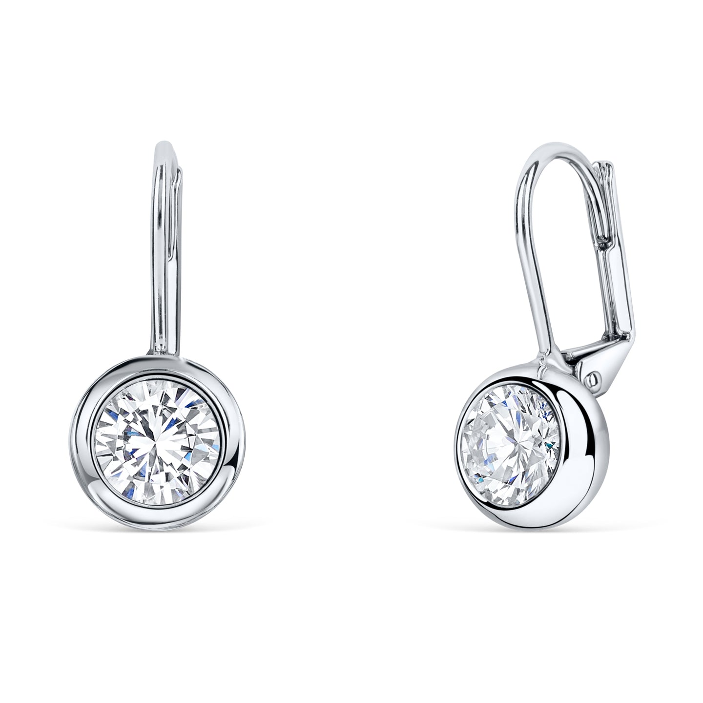 Solitaire Round Bezel Lever Back Earrings