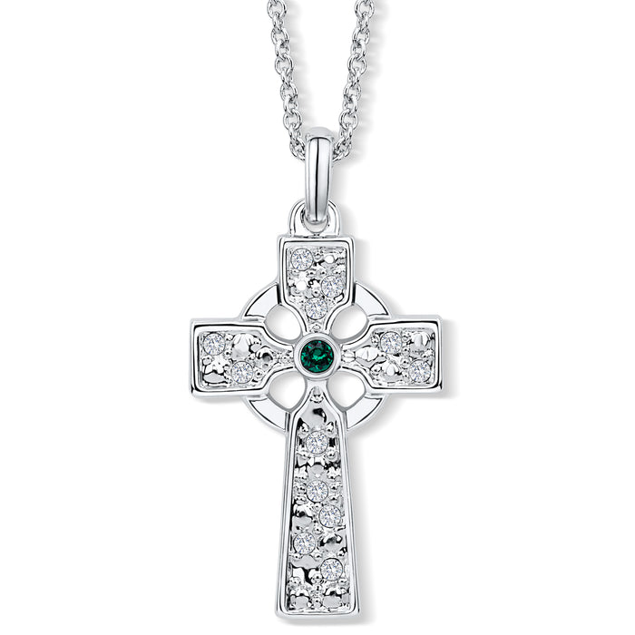 Celtic Cross Pendant set with Emerald Crystal